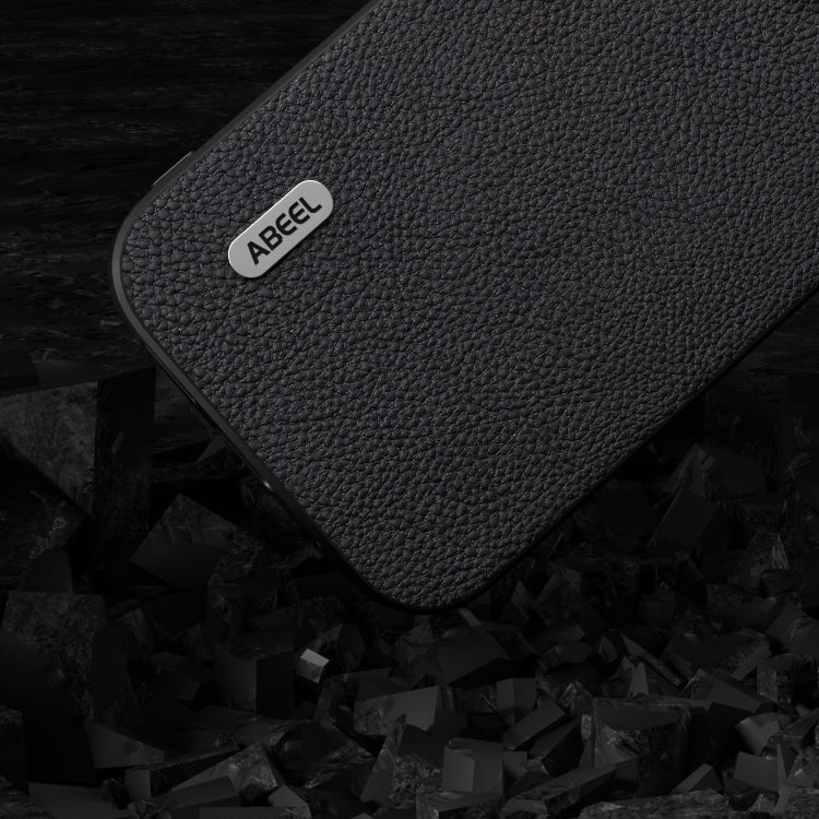 For iPhone 15 Pro Max ABEEL Genuine Leather + PC Litchi Texture Phone Case(Black) - HoMEdemic™ 