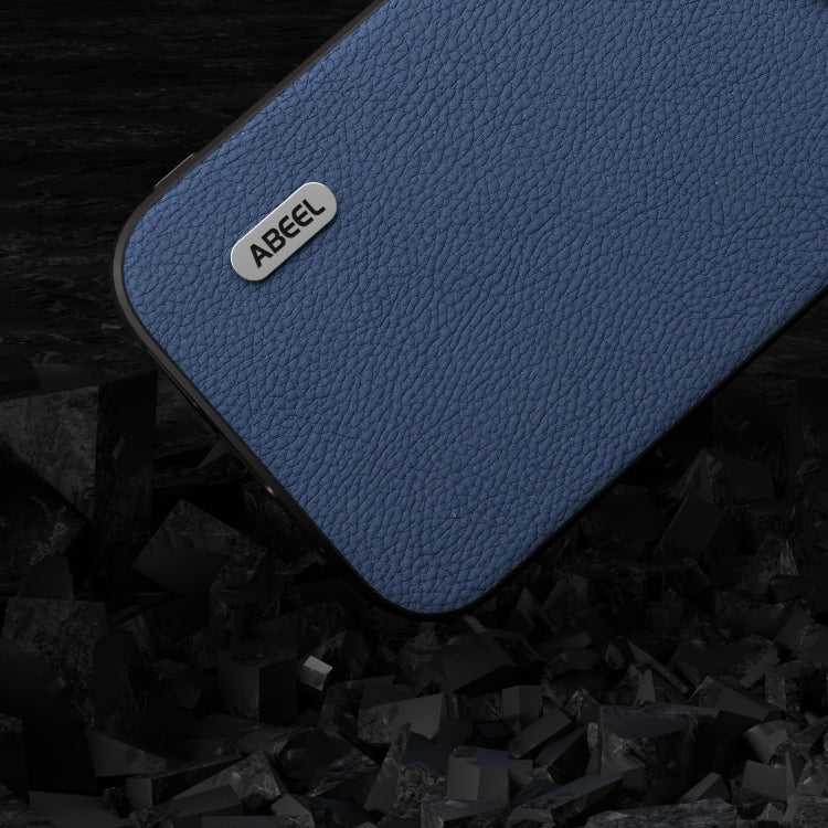 For iPhone 15 Pro Max ABEEL Genuine Leather + PC Litchi Texture Phone Case(Blue) - HoMEdemic™ 