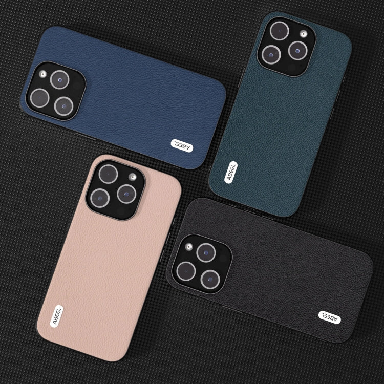 For iPhone 15 Pro Max ABEEL Genuine Leather + PC Litchi Texture Phone Case(Green) - HoMEdemic™ 