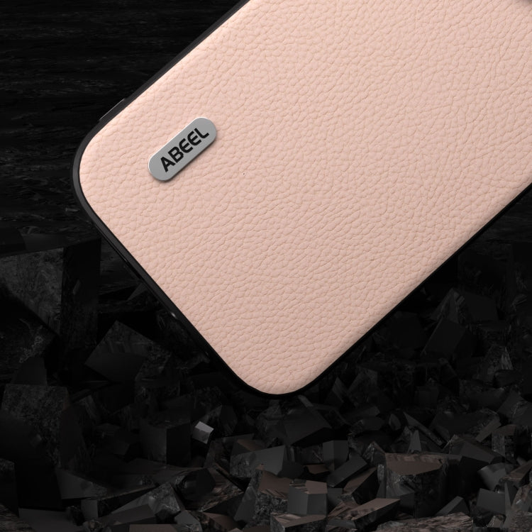 For iPhone 15 Pro Max ABEEL Genuine Leather + PC Litchi Texture Phone Case(Pink Gold) - HoMEdemic™ 