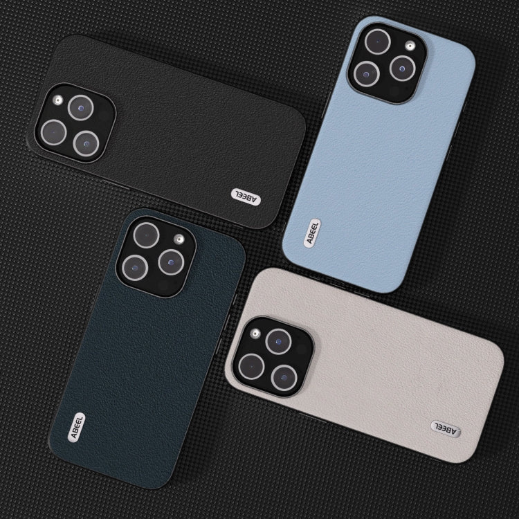 For iPhone 15 Pro Max ABEEL Genuine Leather Wave Black Edge Phone Case(Black) - HoMEdemic™ 