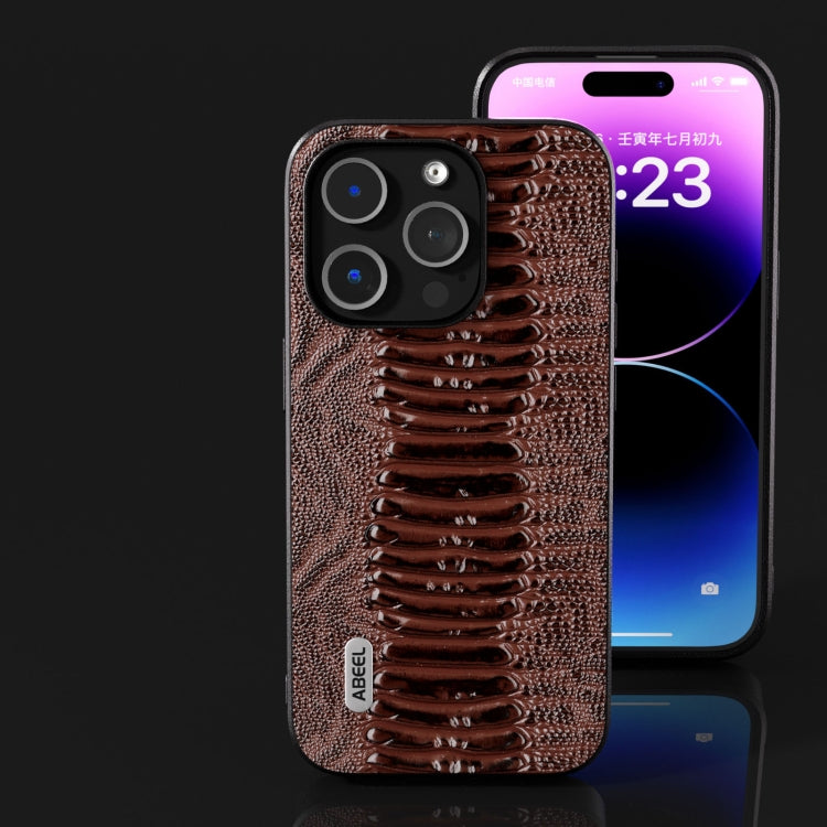For iPhone 15 Pro Max ABEEL Genuine Leather Weilai Series Phone Case(Coffee) - HoMEdemic™ 
