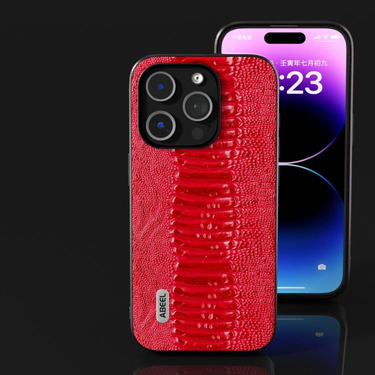 For iPhone 15 Pro Max ABEEL Genuine Leather Weilai Series Phone Case(Red) - HoMEdemic™ 