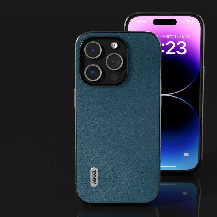 For iPhone 15 Pro Max ABEEL Genuine Leather Xiaoya Series Phone Case(Dark Green) - HoMEdemic™ 