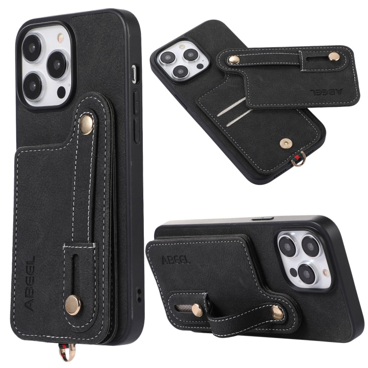 For iPhone 15 Pro Max ABEEL Litchi Texture Card Bag PU Phone Case(Black) - HoMEdemic™ 
