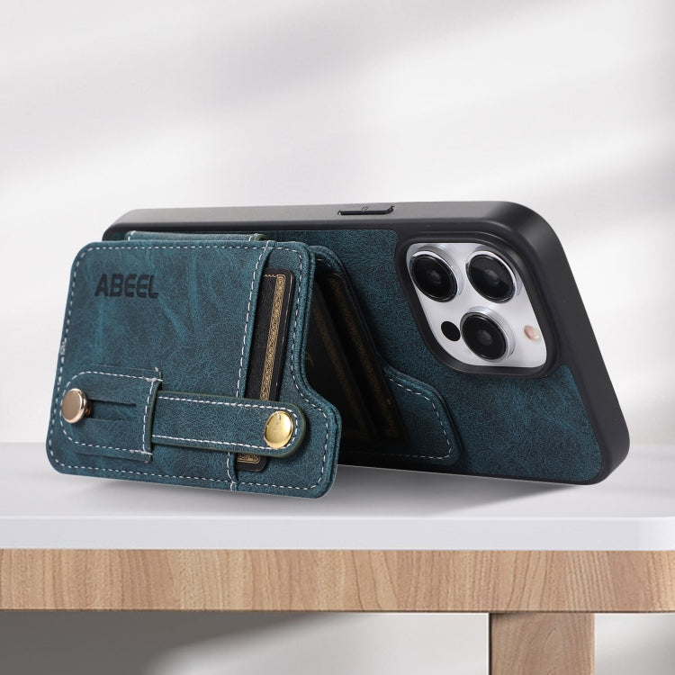 For iPhone 15 Pro Max ABEEL Litchi Texture Card Bag PU Phone Case(Blue) - HoMEdemic™ 