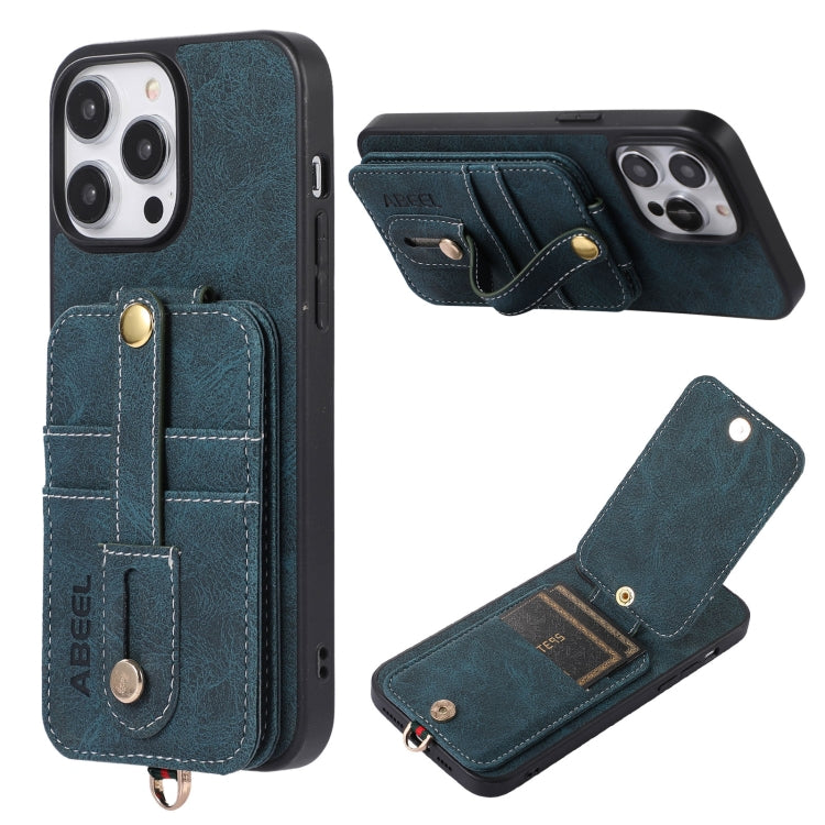 For iPhone 15 Pro Max ABEEL Litchi Texture Card Bag PU Phone Case(Blue) - HoMEdemic™ 