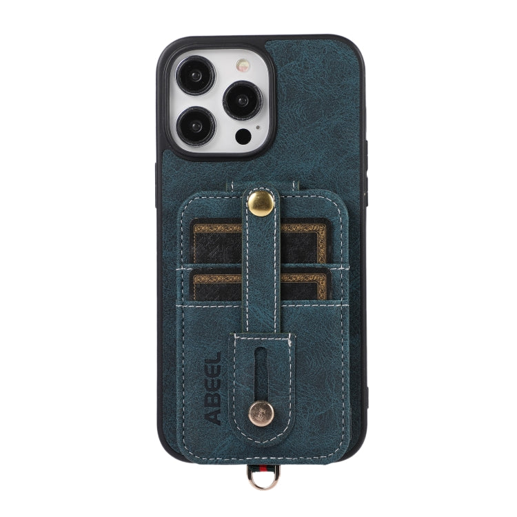For iPhone 15 Pro Max ABEEL Litchi Texture Card Bag PU Phone Case(Blue) - HoMEdemic™ 