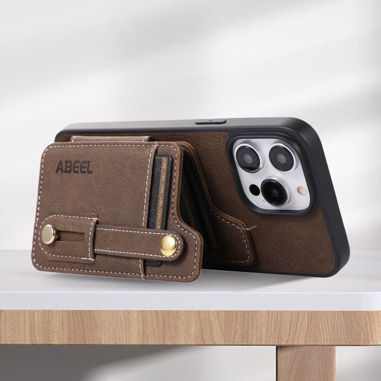 For iPhone 15 Pro Max ABEEL Litchi Texture Card Bag PU Phone Case(Khaki) - HoMEdemic™ 