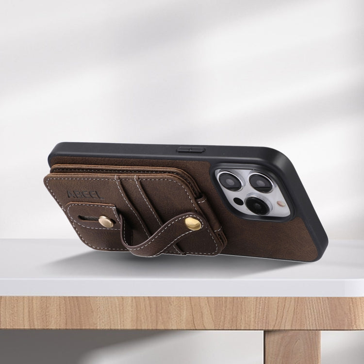 For iPhone 15 Pro Max ABEEL Litchi Texture Card Bag PU Phone Case(Khaki) - HoMEdemic™ 