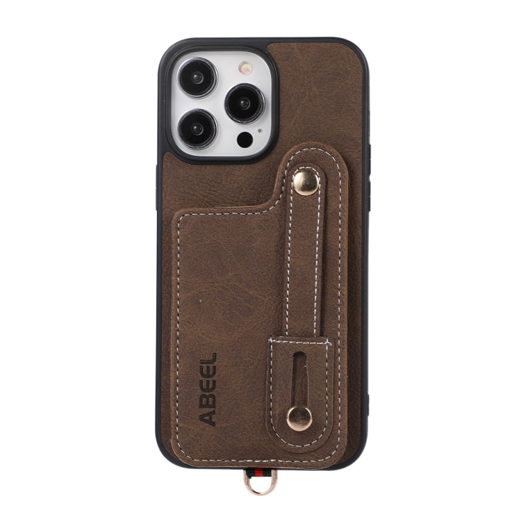 For iPhone 15 Pro Max ABEEL Litchi Texture Card Bag PU Phone Case(Khaki) - HoMEdemic™ 