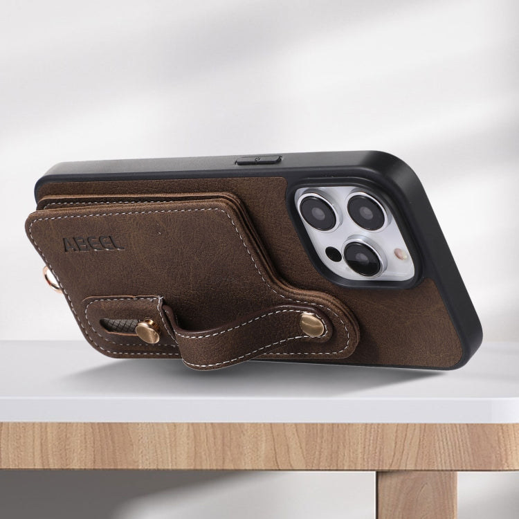 For iPhone 15 Pro Max ABEEL Litchi Texture Card Bag PU Phone Case(Khaki) - HoMEdemic™ 