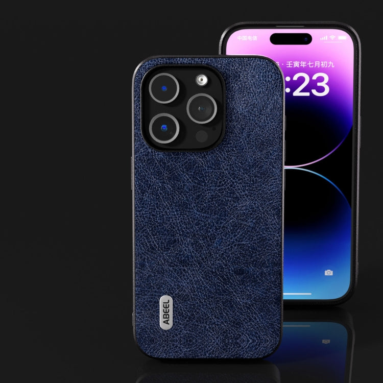 For iPhone 15 Pro Max ABEEL Retro Litchi Texture PU Phone Case(Blue) - HoMEdemic™ 
