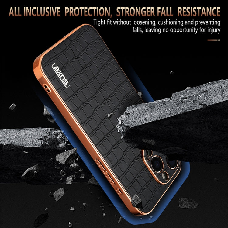 For iPhone 15 Pro Max AZNS Electroplated Frame Crocodile Texture Full Coverage Phone Case(White) - HoMEdemic™ 