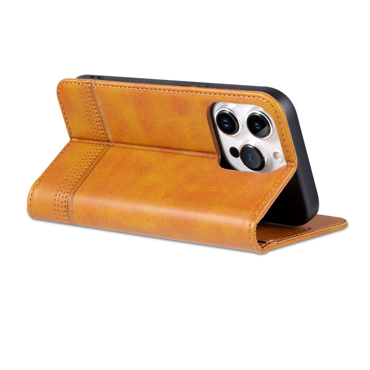 For iPhone 15 Pro Max AZNS Magnetic Calf Texture Flip Leather Phone Case(Light Brown) - HoMEdemic™ 