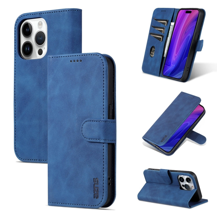 For iPhone 15 Pro Max AZNS Skin Feel Calf Texture Flip Leather Phone Case(Blue) - HoMEdemic™ 