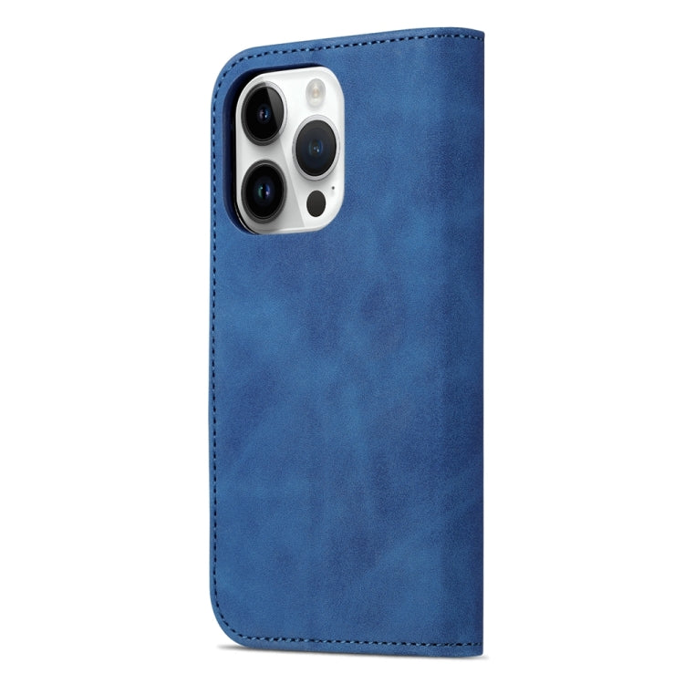 For iPhone 15 Pro Max AZNS Skin Feel Calf Texture Flip Leather Phone Case(Blue) - HoMEdemic™ 