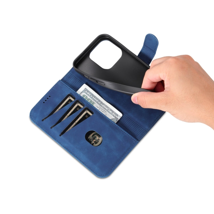 For iPhone 15 Pro Max AZNS Skin Feel Calf Texture Flip Leather Phone Case(Blue) - HoMEdemic™ 