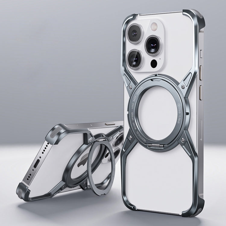 For iPhone 15 Pro Max Aluminum Alloy Frameless 360-Degree Rotating Phone Case(Grey) - HoMEdemic™ 