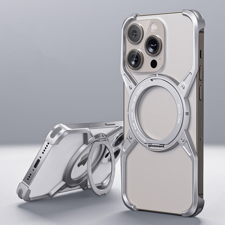 For iPhone 15 Pro Max Aluminum Alloy Frameless 360-Degree Rotating Phone Case(Silver) - HoMEdemic™ 
