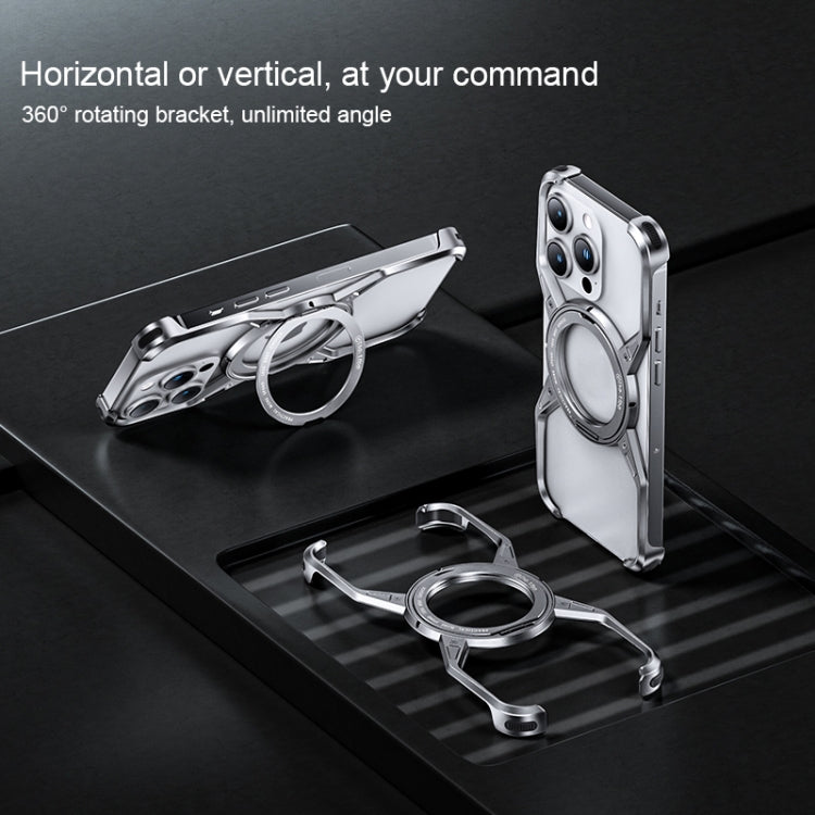 For iPhone 15 Pro Max Aluminum Alloy Frameless 360-Degree Rotating Phone Case(Silver) - HoMEdemic™ 