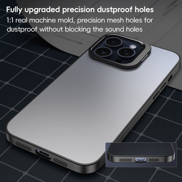 For iPhone 15 Pro Max Aluminum Alloy Lens Holder Frosted Skin-feel Phone Case(Grey) - HoMEdemic™ 