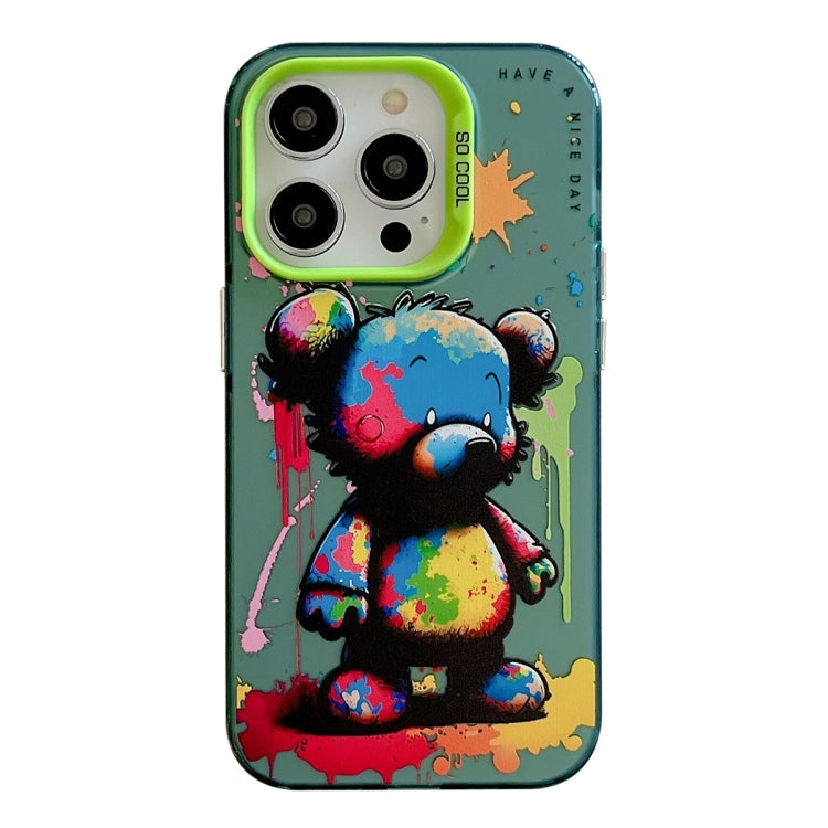 For iPhone 15 Pro Max Animal Pattern Oil Painting Series PC + TPU Phone Case(Colorful Bear) - HoMEdemic™ 