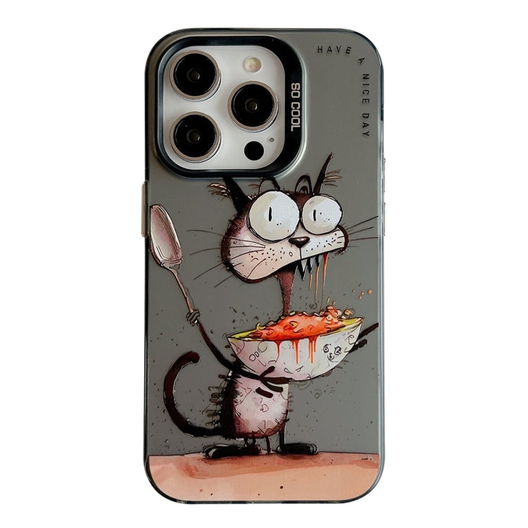 For iPhone 15 Pro Max Animal Pattern Oil Painting Series PC + TPU Phone Case(Eating Rat) - HoMEdemic™ 