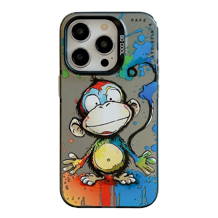 For iPhone 15 Pro Max Animal Pattern Oil Painting Series PC + TPU Phone Case(Happy Monkey) - HoMEdemic™ 