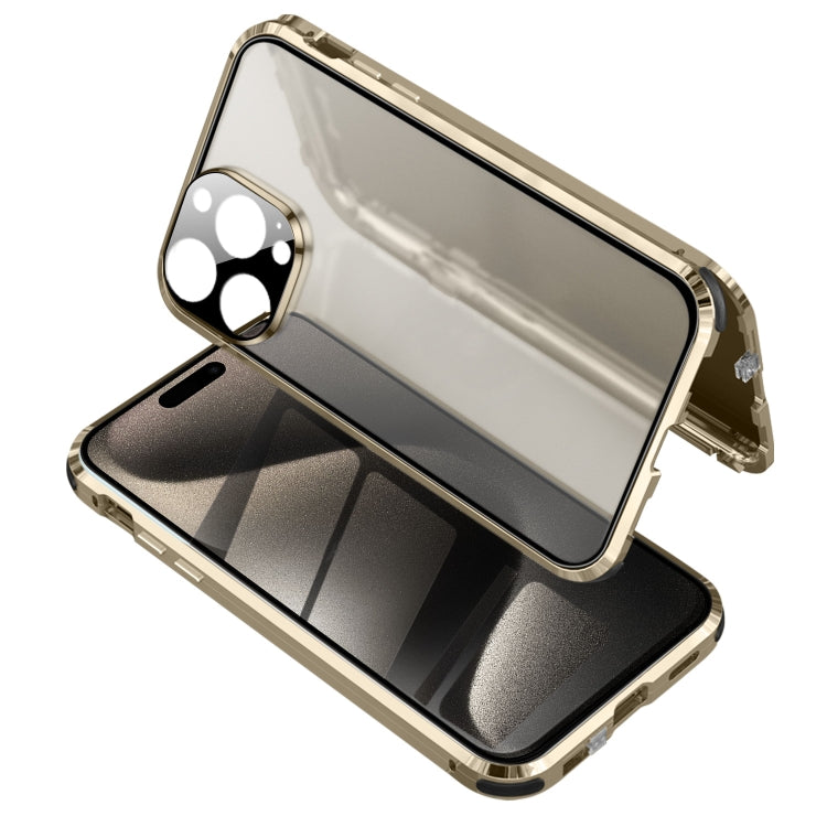 For iPhone 15 Pro Max Anti-peeping Magnetic Tempered Glass Phone Case(Gold) - HoMEdemic™ 
