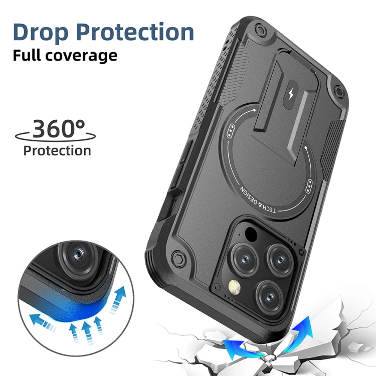 For iPhone 15 Pro Max Armor Magsafe Holder PC Hybrid TPU Phone Case(Black) - HoMEdemic™ 