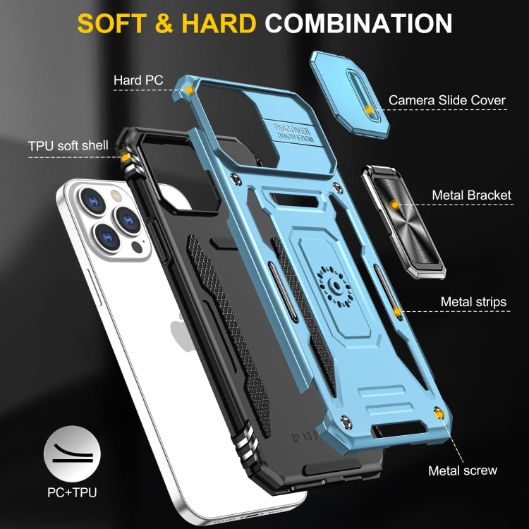 For iPhone 15 Pro Max Armor PC + TPU Camera Shield Phone Case(Light Blue) - HoMEdemic™ 