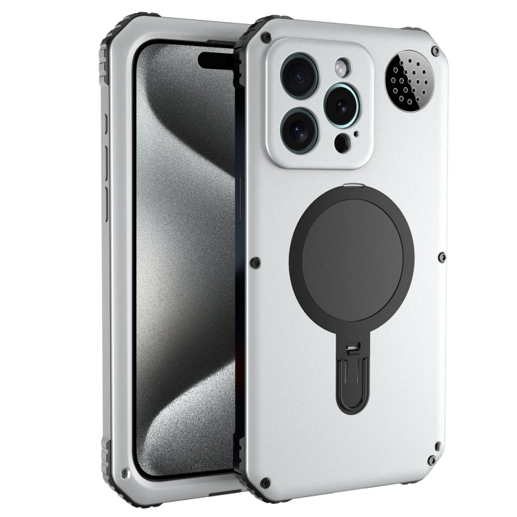For iPhone 15 Pro Max Aromatherapy MagSafe Holder Life Waterproof Rugged Phone Case(Silver) - HoMEdemic™ 