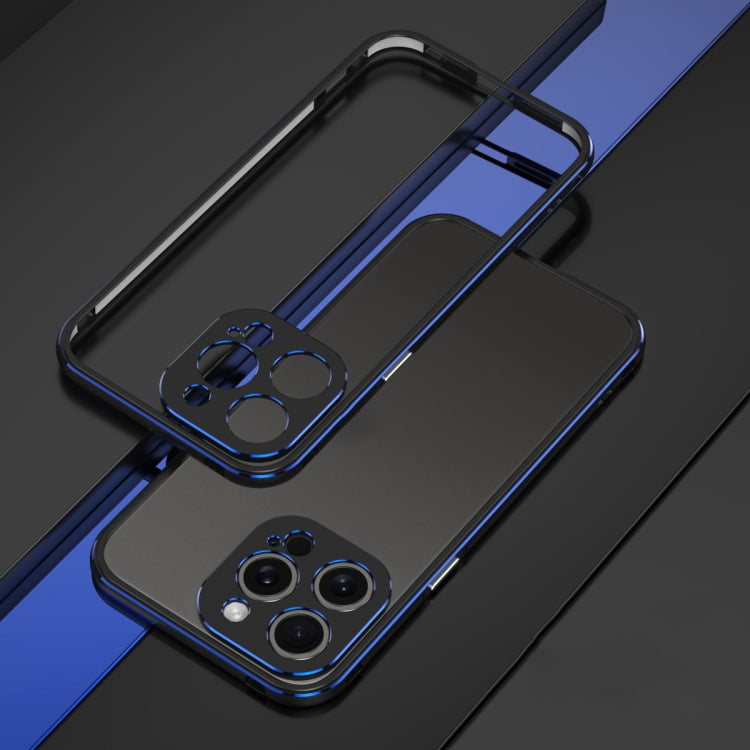 For iPhone 15 Pro Max Aurora Series Lens Protector + Metal Frame Phone Case(Black Blue) - HoMEdemic™ 