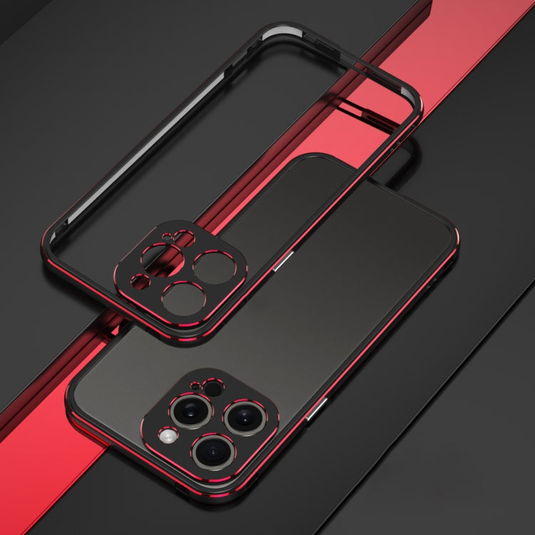 For iPhone 15 Pro Max Aurora Series Lens Protector + Metal Frame Phone Case(Black Red) - HoMEdemic™ 