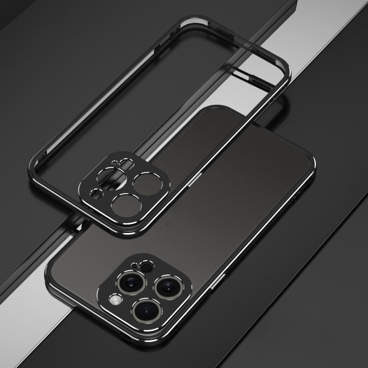 For iPhone 15 Pro Max Aurora Series Lens Protector + Metal Frame Phone Case(Black Silver) - HoMEdemic™ 