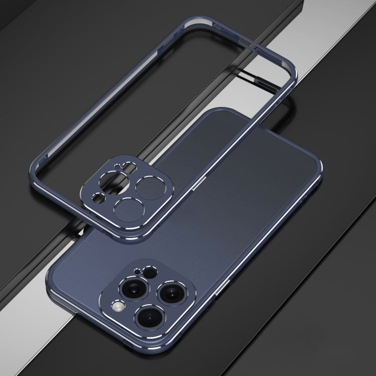 For iPhone 15 Pro Max Aurora Series Lens Protector + Metal Frame Phone Case(Blue Silver) - HoMEdemic™ 