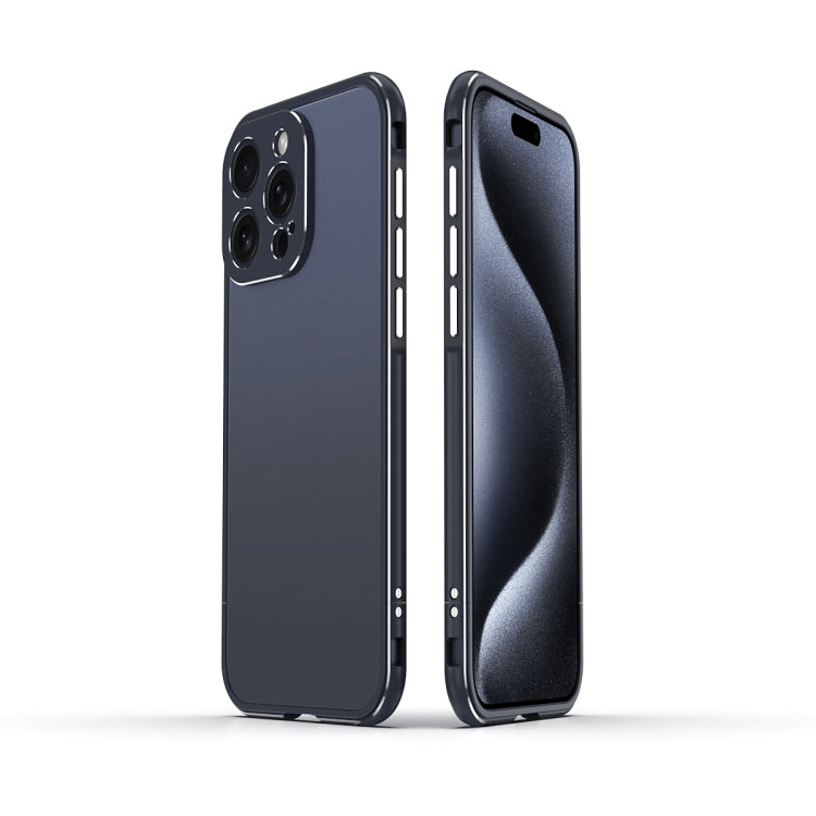 For iPhone 15 Pro Max Aurora Series Lens Protector + Metal Frame Phone Case(Blue Silver) - HoMEdemic™ 