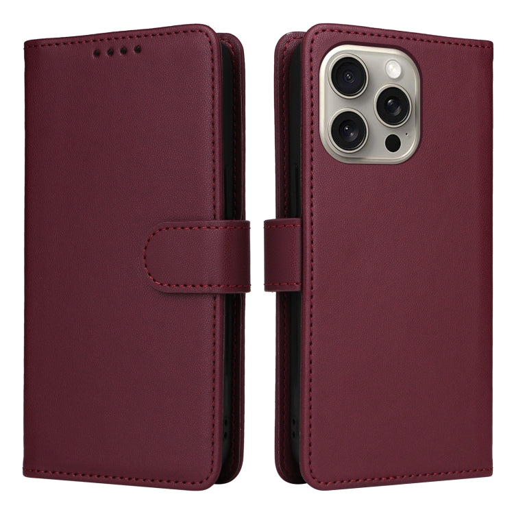 For iPhone 15 Pro Max BETOPNICE BN-005 2 in 1 Detachable Imitate Genuine Leather Phone Case(Wine Red) - HoMEdemic™ 
