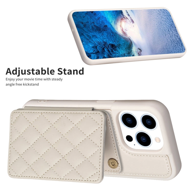 For iPhone 15 Pro Max BF25 Square Plaid Card Bag Holder Phone Case(Beige) - HoMEdemic™ 