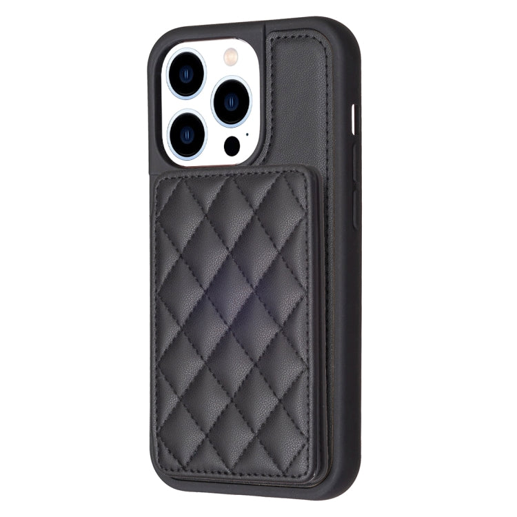 For iPhone 15 Pro Max BF25 Square Plaid Card Bag Holder Phone Case(Black) - HoMEdemic™ 