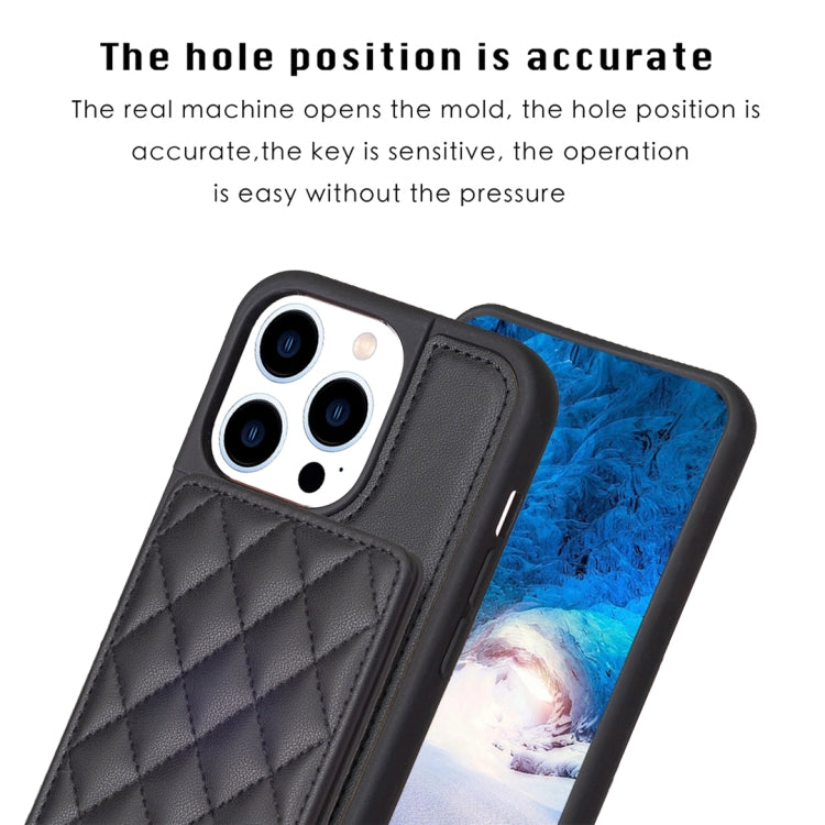 For iPhone 15 Pro Max BF25 Square Plaid Card Bag Holder Phone Case(Black) - HoMEdemic™ 