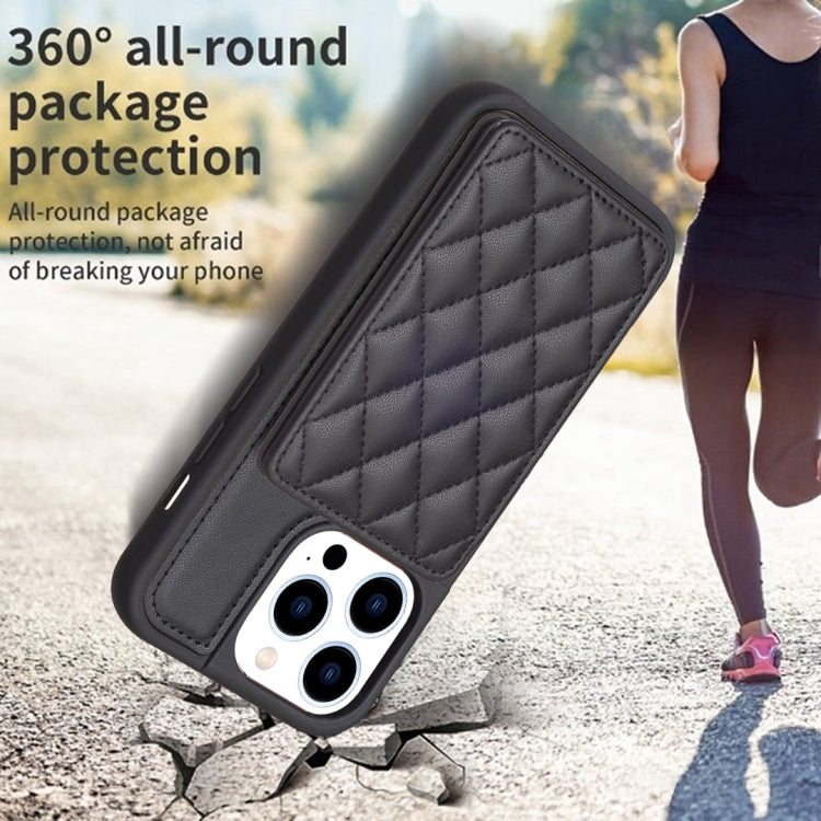 For iPhone 15 Pro Max BF25 Square Plaid Card Bag Holder Phone Case(Black) - HoMEdemic™ 