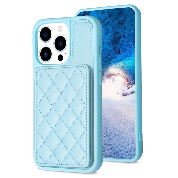 For iPhone 15 Pro Max BF25 Square Plaid Card Bag Holder Phone Case(Blue) - HoMEdemic™ 