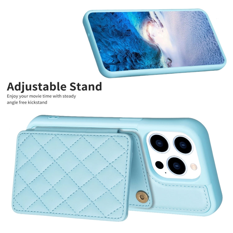 For iPhone 15 Pro Max BF25 Square Plaid Card Bag Holder Phone Case(Blue) - HoMEdemic™ 