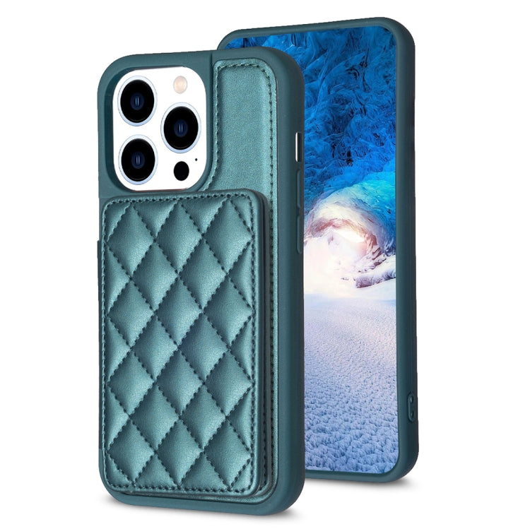 For iPhone 15 Pro Max BF25 Square Plaid Card Bag Holder Phone Case(Green) - HoMEdemic™ 