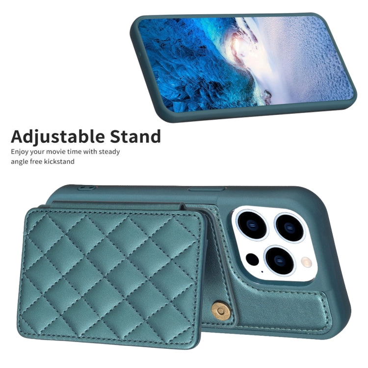 For iPhone 15 Pro Max BF25 Square Plaid Card Bag Holder Phone Case(Green) - HoMEdemic™ 
