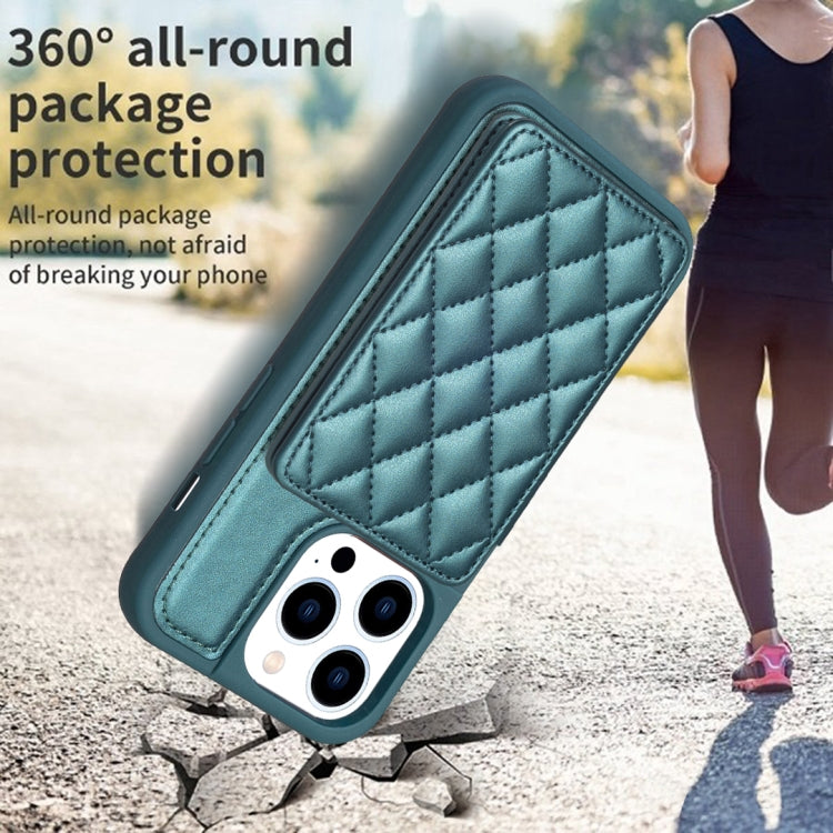 For iPhone 15 Pro Max BF25 Square Plaid Card Bag Holder Phone Case(Green) - HoMEdemic™ 