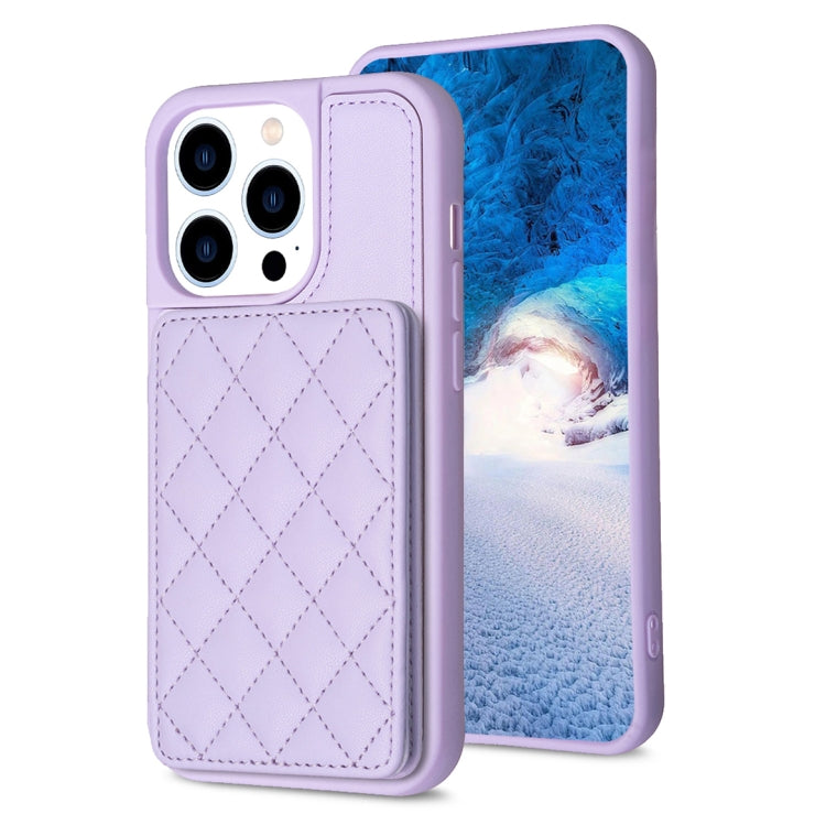For iPhone 15 Pro Max BF25 Square Plaid Card Bag Holder Phone Case(Purple) - HoMEdemic™ 