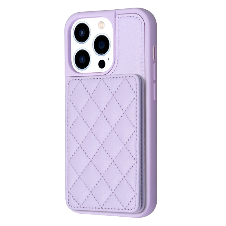 For iPhone 15 Pro Max BF25 Square Plaid Card Bag Holder Phone Case(Purple) - HoMEdemic™ 